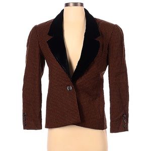 Vintage Oscar De La Renta black and brown block print plaid blazer size 4